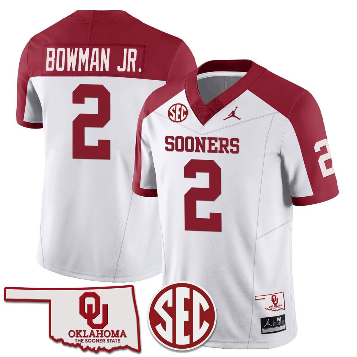 Men Oklahoma Sooners 2 Bowman jr White 2024 SEC Patch Vapor Premier Limited NCAA Jersey style 1